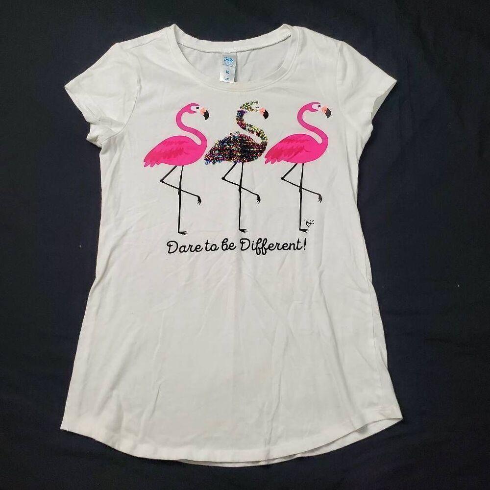 Justice Girls Youth 10 Large white flamingo Top